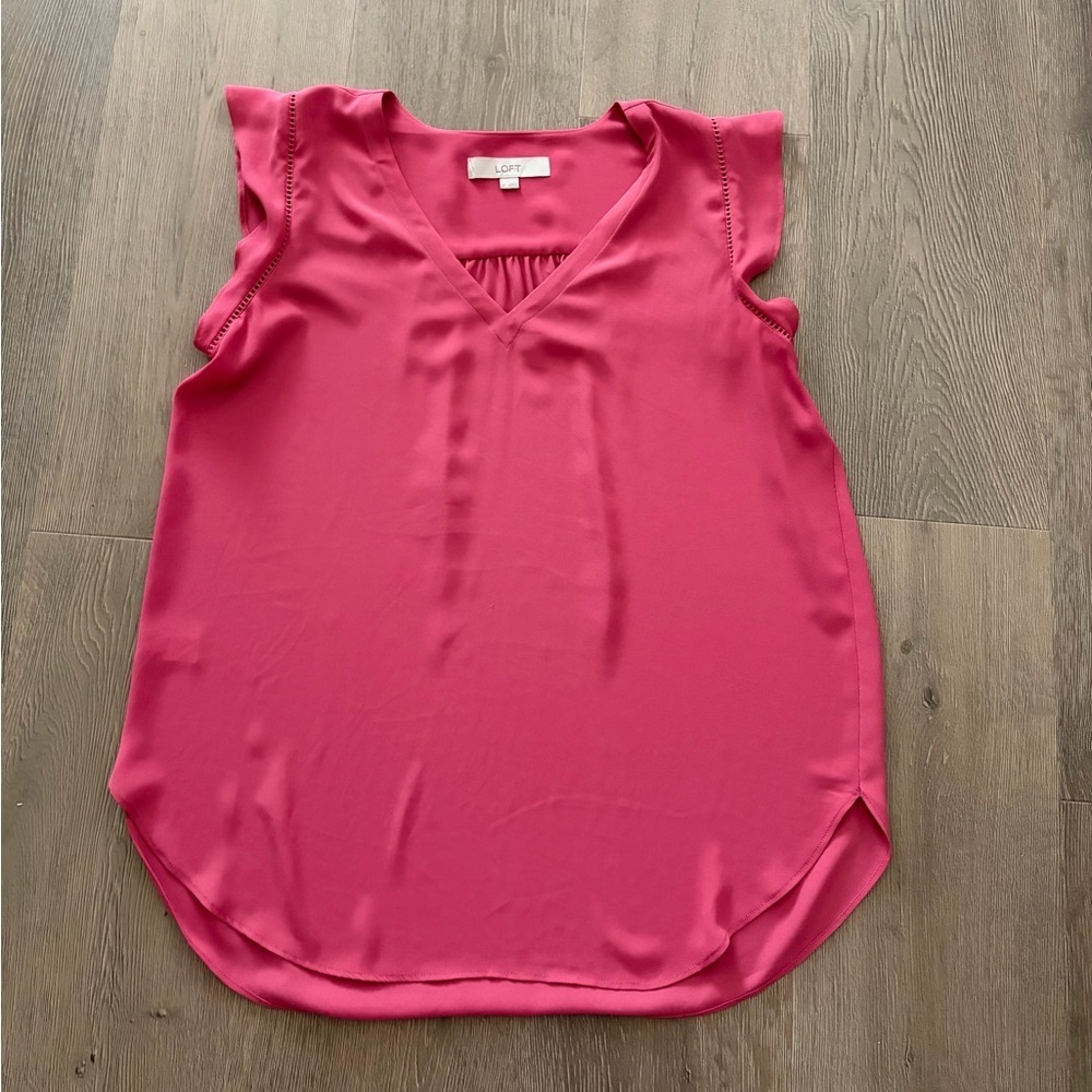 LOFT Hot Pink V-Neck Cap Sleeve Blouse